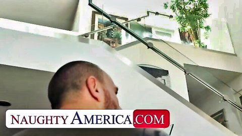 Aiden Ashley tempts bald neighbor for affair in white top, Naughty America