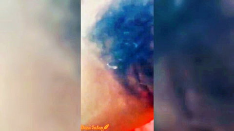 Blurry abstract blue paint splash on nude skin tones in artistic erotic collage