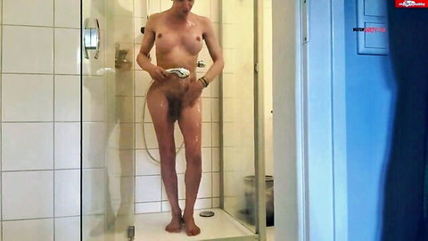 TSXXL-ANGEL23X6 nude trans in steamy shower, wet skin tease