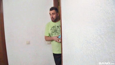 Fina blonde wife teases horny husband peeking from door in intimate scene