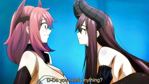 Busty hentai fox girl with glasses and demoness in revealing outfits talking