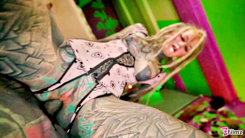 Tattooed blonde teen in pink lingerie for POV anal fuck