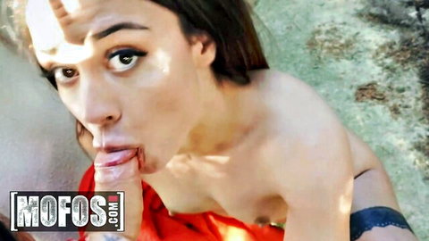 Martina Smeraldi gives intense blowjob in red dress, MOFOS scene