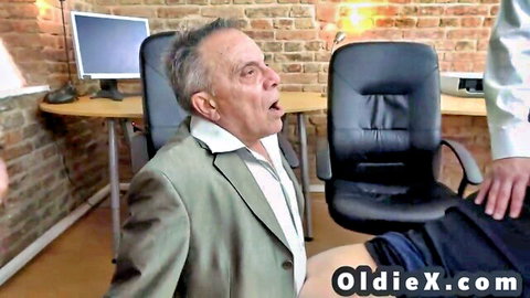 Older man surprised by young woman in skirt during foursome encounter