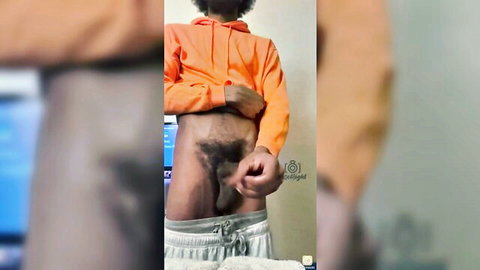 Freakazoid 8ight solo exposing big black cock in orange hoodie