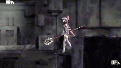 Hentai magical girl Ai in sexy short dress and stockings wielding spear