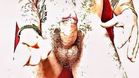 Erect penis close-up with hands in JOI cum control scene