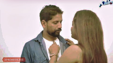 Desi Indian plus-size Veena intimately touches cheating partner's shirt collar