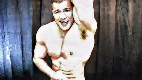Joshua Armstrong flexing muscular torso and hairy armpit in solo pose