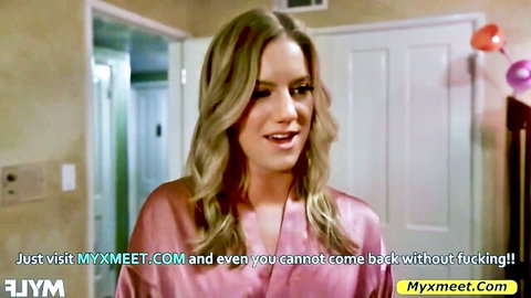 Candice Dare in seductive pink silk robe, blonde beauty bedroom tease