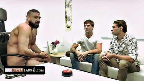 Muscular bearded therapist nude with twink stepbrothers in session
