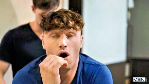 Michael Boston seduces Finn Harding with open mouth tease in gay scene