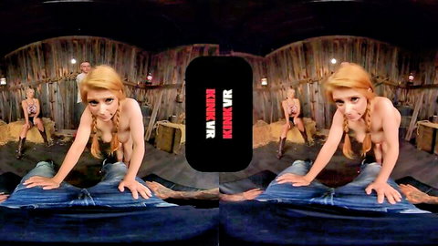 Redhead women topless in provocative poses, Kink VR hay scene