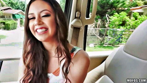 Lucy Doll smiling sensually in car, teasing in POV XXX video thumbnail