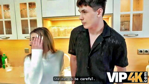 Blonde MILF Christina careful in kitchen with stud - VIP4K gambling smut