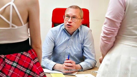 Angelica Heaven & Luna Lynx in plaid skirt seducing teacher for grades