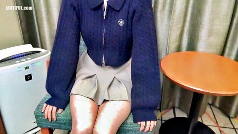 Famous Keio University model in navy school uniform skirt