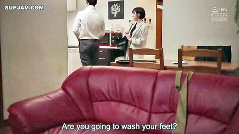 Asian couple in office attire conversing, JAV wife swapping scene