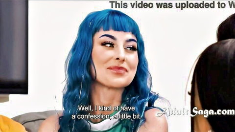 Khloe Kay blue-haired TS and Jewelz Blu in cheerleader threesome confession talk