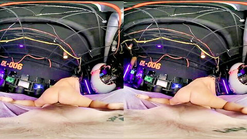 Brazzers Arabian Night: Nude woman bent over on neon-lit stage