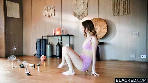 Petite Molly Little in pink lingerie posing seductively for BBC service