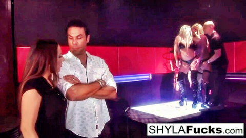 Shyla Stylez in sexy threesome with lingerie and boots