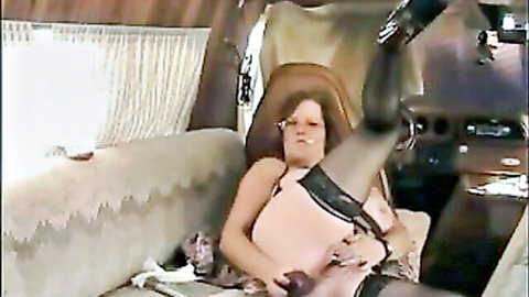Nerdy BBW in glasses smokes while fucking asshole with dildo