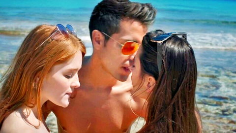 Jia Lissa and Liya Silver tease with handsome guy on sunny beach