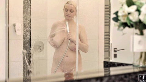 Sandra Sweet natural busty blonde in steamy shower nude
