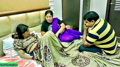 Indian stepdaughter in erotic taboo threesome on bed with family
