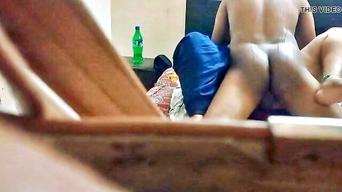 Naked big ass woman rides man's cock doggy style on bed