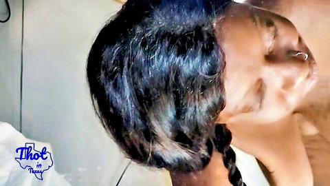 Ebony woman with braids giving gloryhole blowjob in amateur Texas video