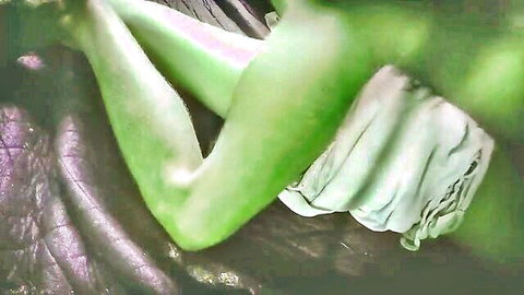 Kulom Priya spreading legs in white dress, green tint exposure