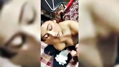 Topless Indian bhabhi giving blowjob, desi office girl exposed breasts POV