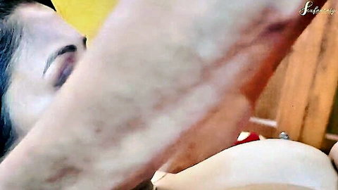 South Asian MILF with big tits choked by muscular arm in rough sex closeup