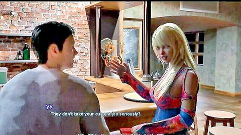 Blonde EroticKrisso in revealing red dress chats with man at bar, Friend in Need massage scene