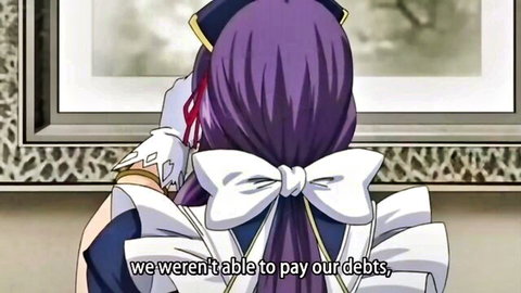 Anime maid with purple ponytail and frilly white dress viewed from behind in sexy pose