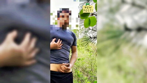 Boyzones_malibog outdoor solo masturbation in woods, almost caught cumming