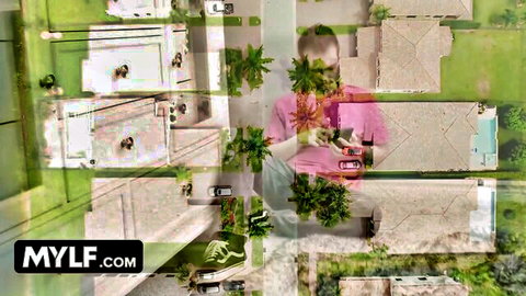 Busty MILFs Natasha Nice & Kiki Daire in pink bikinis by pool with stepson