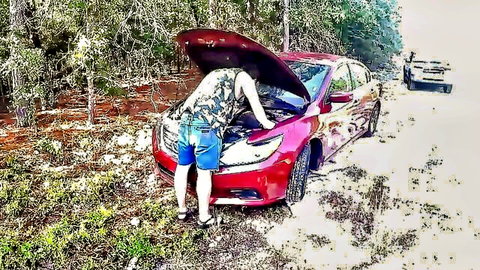 Koldo barebacks Santi in steamy roadside car breakdown HD