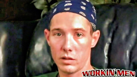 Rough young gay guy in bandana shows off body and big dick masturbating