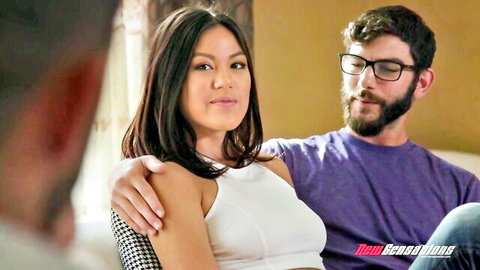 Kendra Spade in white tank top with Damon Dice, intimate hotwife escort scene