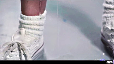 Blake Blossom and cast in white socks and sneakers, parasite slime feet scene