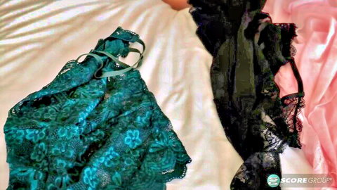 Mae Montgomery's green and black lace bras teasing her 38J cups