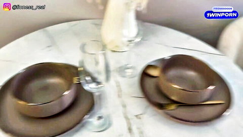 Mila Lioness dinner table setup in cuckold hotwife scene