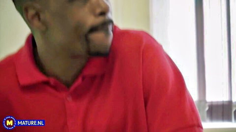 Black man in red polo from Blonde BBW Becky Loves Big Cock video