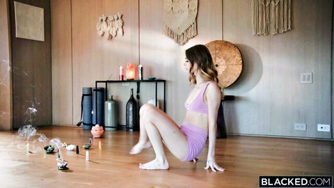 Petite fair-skinned teen babe with small tits in pink lingerie spreading legs teasing on boho floor