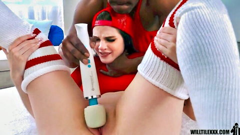 Emma Indica interracial vibrator play with black stud in socks
