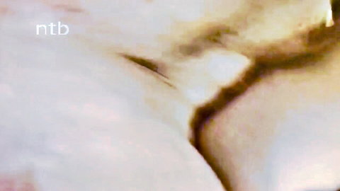 Blurry closeup of white woman's pale shaved pussy lips and ass cheeks
