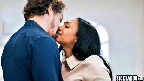 Cali Caliente ebony MILF passionately kissing in cheating scene